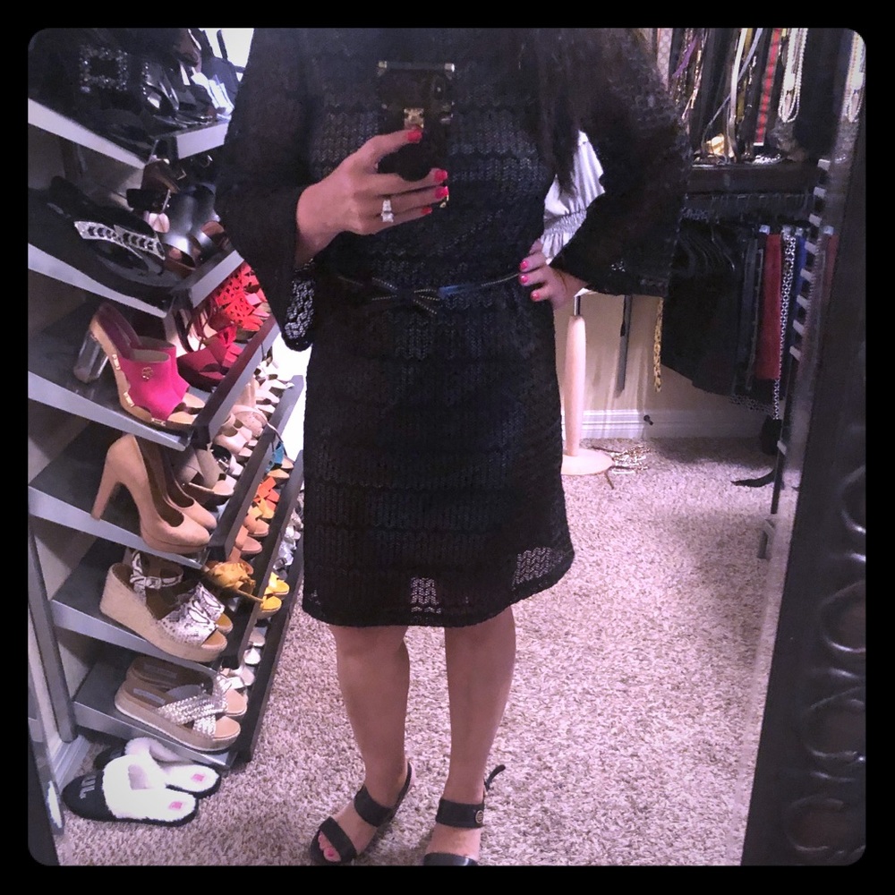 Sexy and fun dress. Black lace over nude.